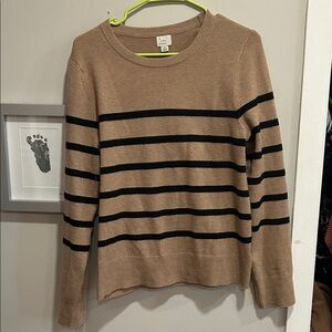 a new day Tan Crewneck Sweater with Black Stripes